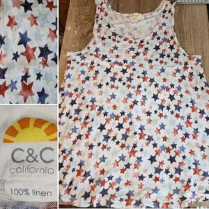 C&C California Linen Red White & Blue Stars Patriotic Tank Top Plus Size 1X 2X